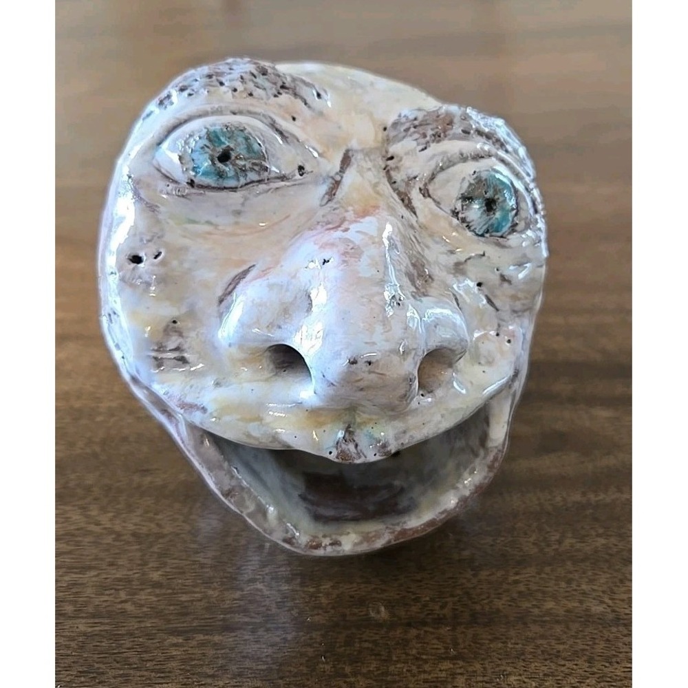 VTG 1990s Ugly Face Head Studio Pottery Man Tea Light Candle Holder Sculpture